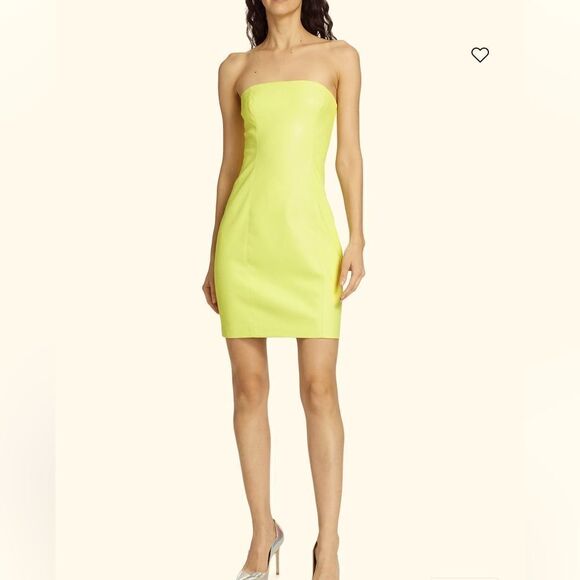 NWT Susana Monaco Faux Leather Strapless Mini Dress Pale Lemon Large - Picture 1 of 14